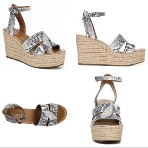 NEW Franco Sarto Talya Grey Snake Open Toe Ankle Buckle Espadrille Wedge Sandal